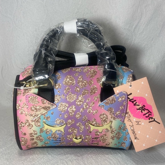 Betsey Johnson Luv Crossbody Purse Womans hand Bag kitty cat rainbow set BNWT - Picture 7 of 11